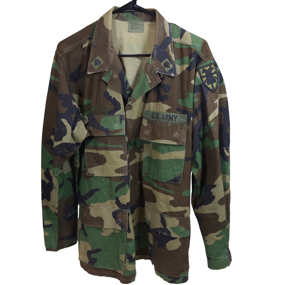 US Army Combat Coat Medium Regular Mens Woodland Camo Ripstop BDU Jacket Green